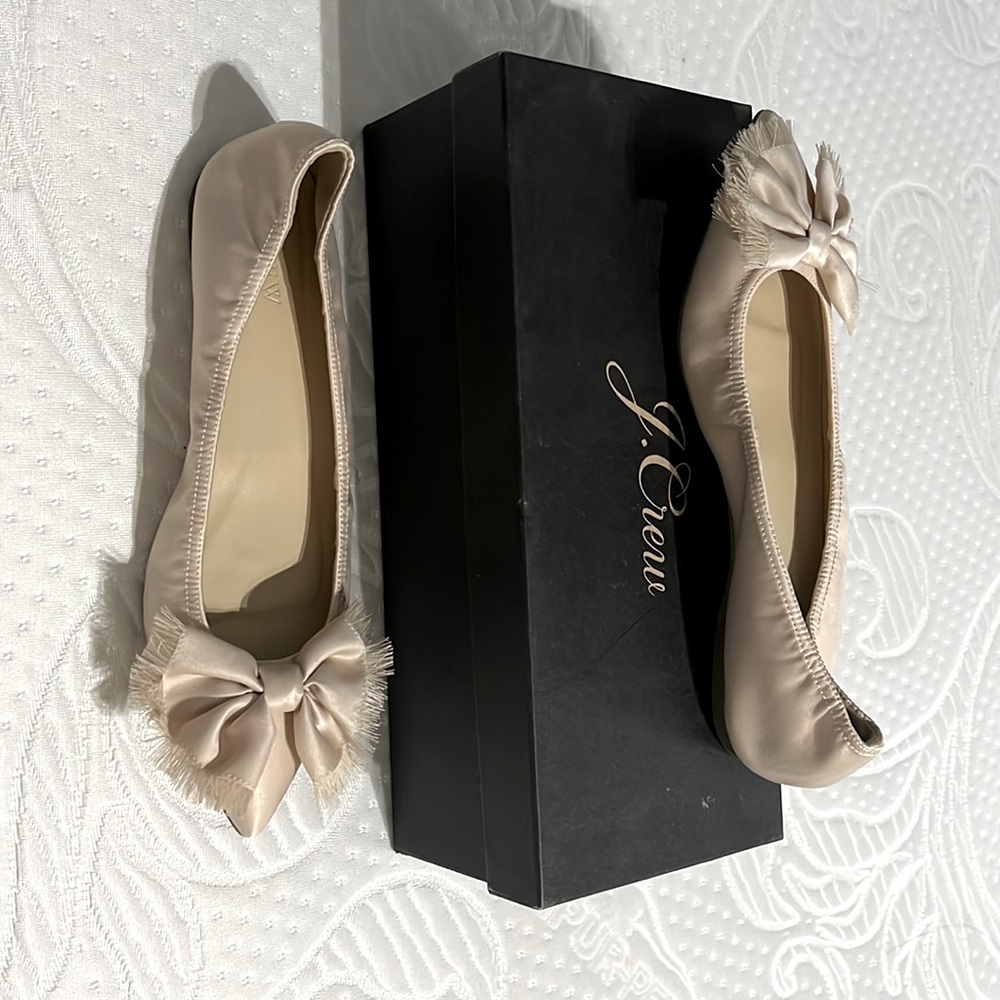 JCrew Lottie Frayed Bow flats in Satin
